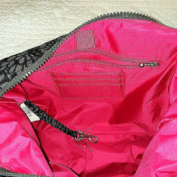 Baggallini Gray Black Floral Hobo Bag with Pink Lining - Picture 8 of 8